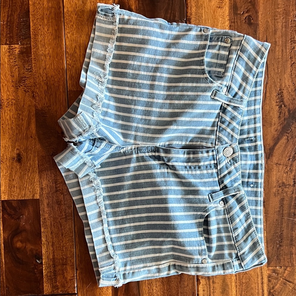 Celebrity Pink Light Blue & White Striped Denim Shorts